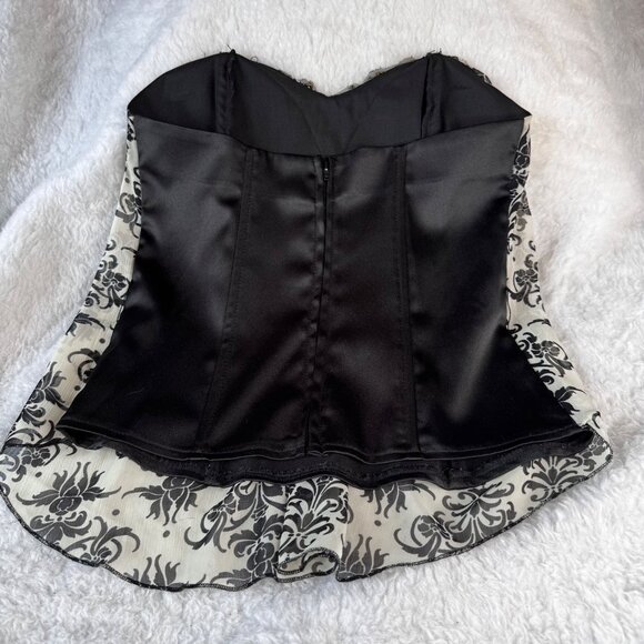 MANDEES Y2K SMALL BLACK & WHITE EMBELLISHED SHEER SATIN CORSET TOP DARK FEMININE - Picture 5 of 8